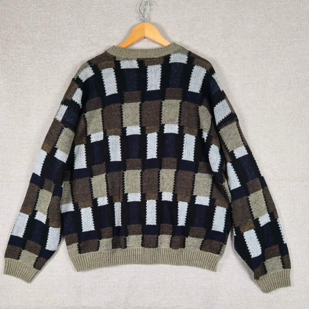 Protege‎ Collection Vintage 90s Geometric Block Knit Sweater Mens XL Made in USA